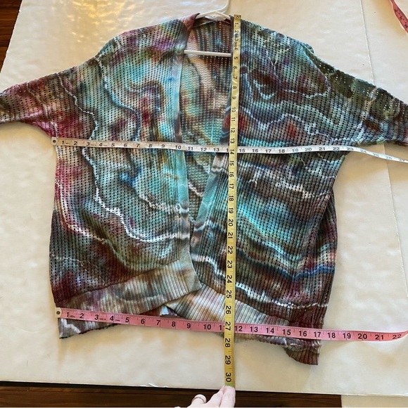 Handmade Tie Dye Cardigan Sweater Womens Size Small XS Mesh Knit Wearable Art - Picture 12 of 14